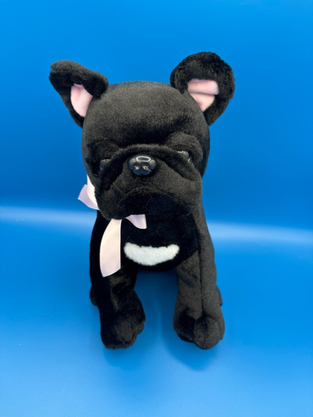 French Bulldog black Puppy Plush Stuffed Animal Pink Bow by Boujee Bowl